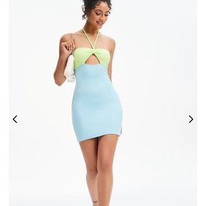 Two-Tone Halter Mini Dress